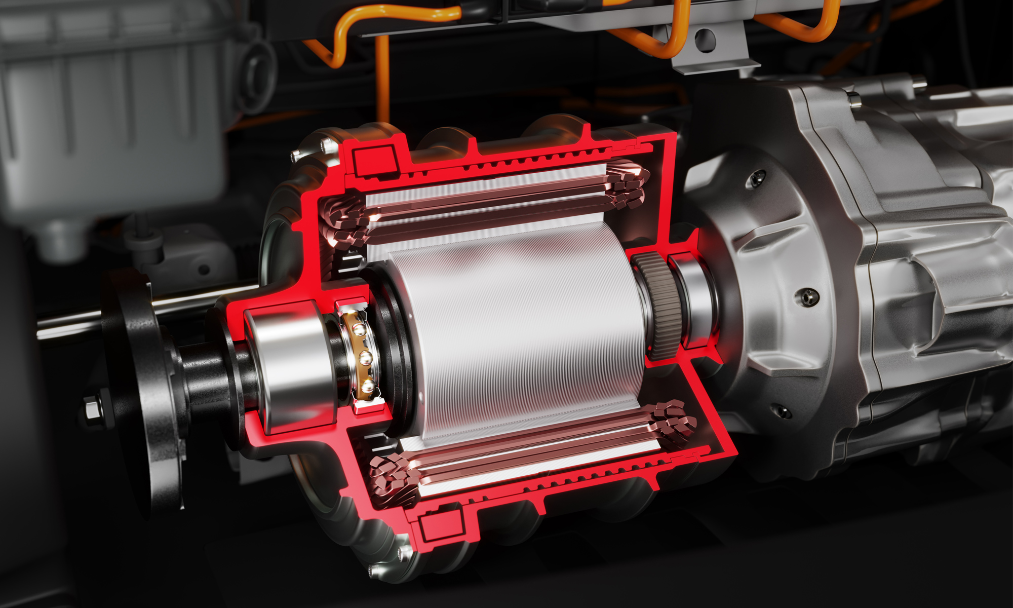 3D-Illustration eines technischen Produkts mit offenem Schnitt zur Darstellung von Aufbau und Funktion