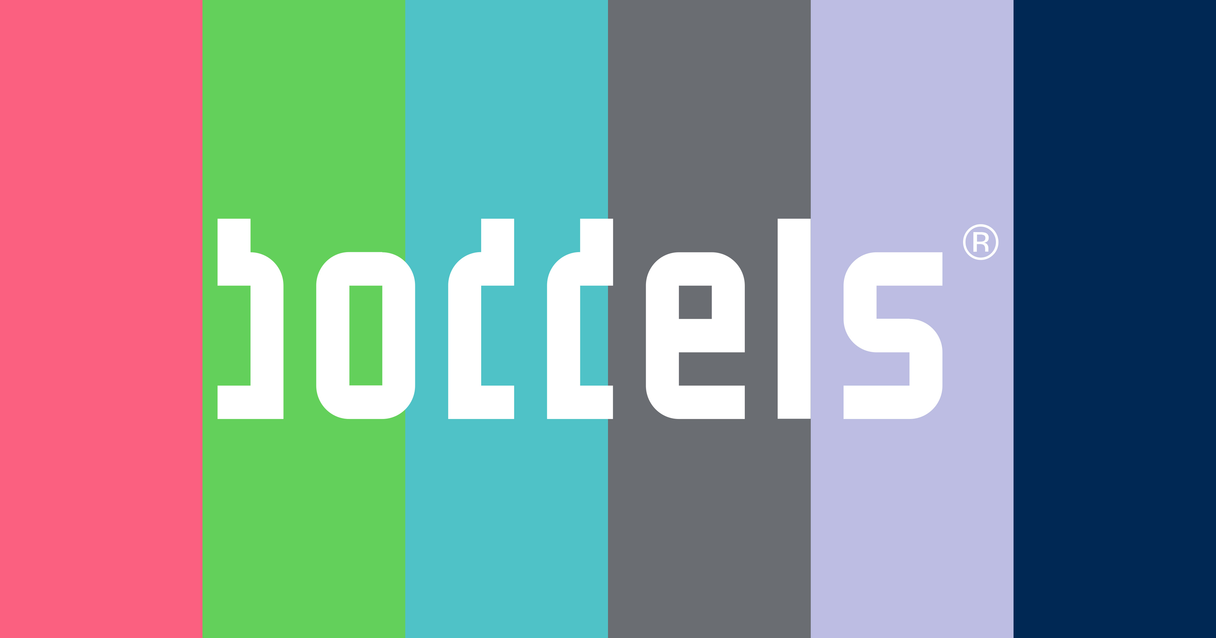 Dieses Bild zeigt das Boddels Logo auf bunt-gestreiftem Grund.