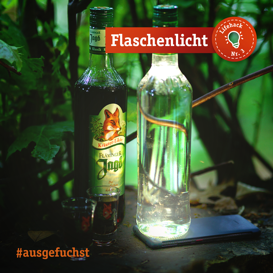 Eine erleuchtete Fläminger Jagd Flasche auf einem Smartphone