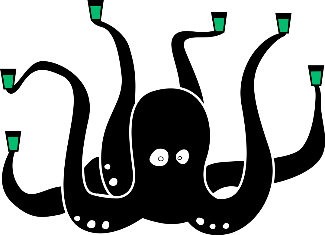 Das Bild zeigt die Illustration einer Krake, die in jedem Arm ein Pfeffi Pinnchen hält.